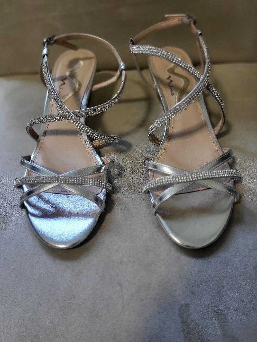 Nina Silver Crystal-Strap Evening Sandals